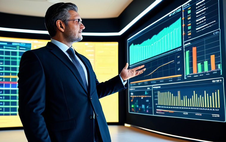 A professional business leader, fully clothed in a modest business suit, stands confidently in a sleek, modern office. They are interacting with a large, glowing holographic dashboard that displays real-time financial charts, budget allocations, and AI-driven future predictions, symbolizing data-driven strategy. The lighting is sophisticated and clean. perfect anatomy, correct proportions, natural pose, well-formed hands, proper finger count, natural body proportions, professional photography, high quality, safe for work, appropriate content, fully clothed, professional dress, family-friendly.