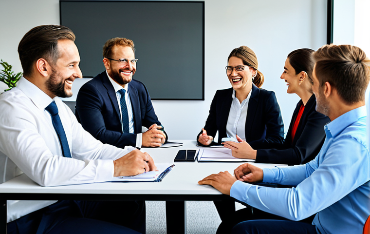 Team Meeting - Psychological Safety**

"A diverse team of professionals engaged in a lively discussion around a conference table in a bright, modern office. Everyone is smiling and actively participating. The scene emphasizes open communication and collaboration. fully clothed, appropriate attire, safe for work, perfect anatomy, natural proportions, professional environment, friendly atmosphere."

**